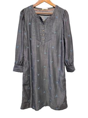 WHITE STUFF Lyocell Embroidered Denim Chambray Boho Cottagecore Dress
